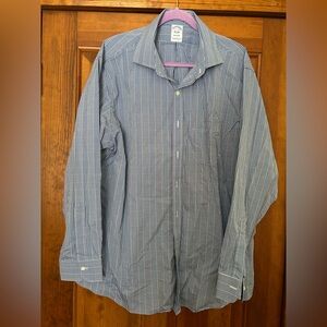 Brooks Brothers Dress Shirt, Blue and White Glen Check Plaid